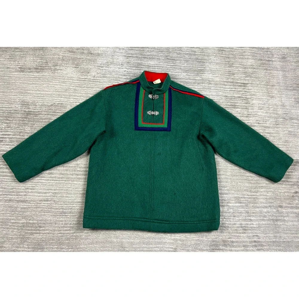 Kari-Mar Avo Som Jacket Medium Green Wool Scandinavian Folk Metal Clasp Pullover